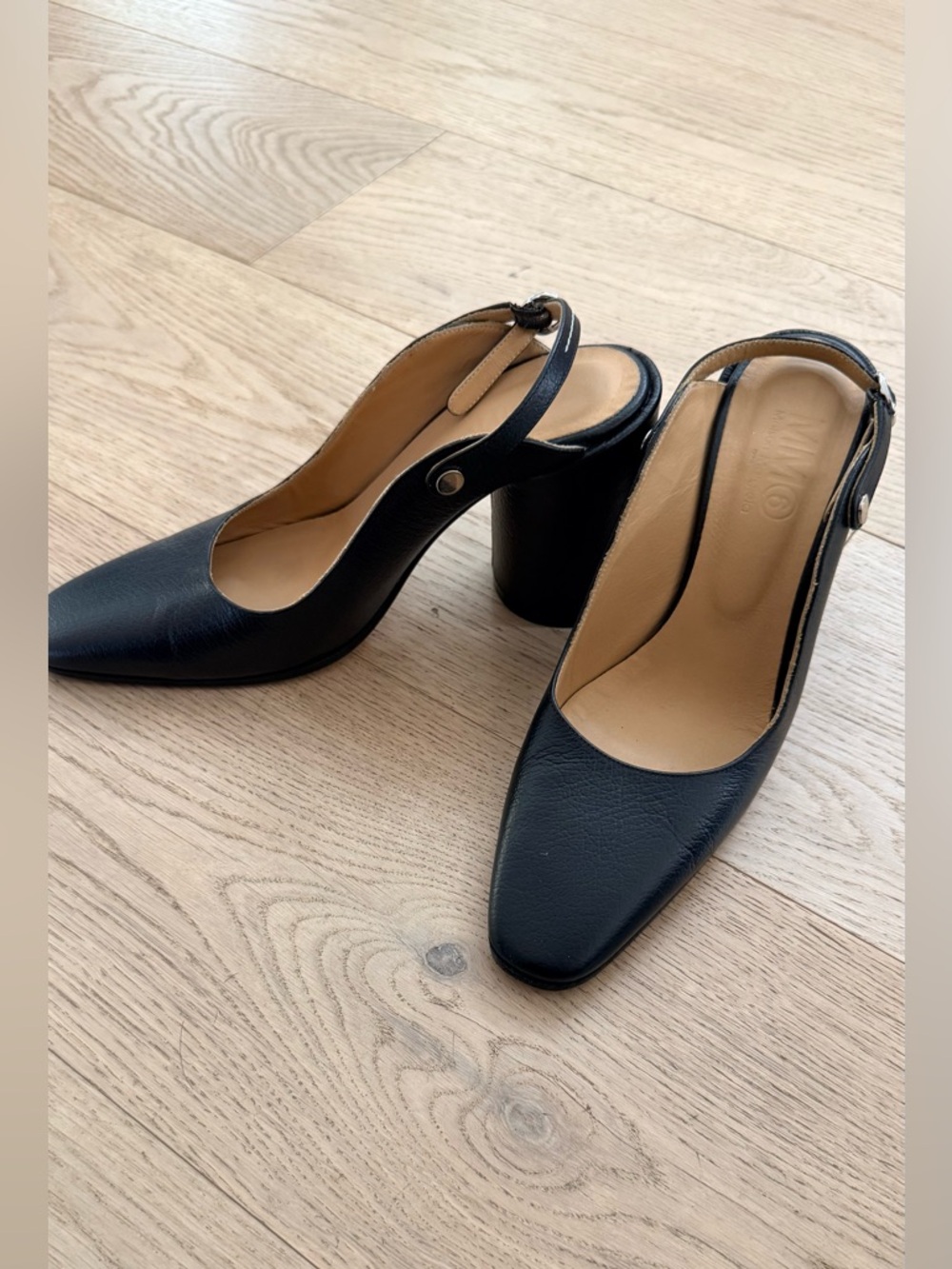 Maison Martin Margiela Black Leather Slingback Block Heel Pumps